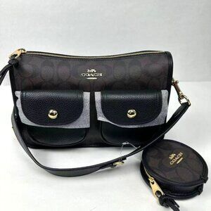 Coach Pennie Crossbody With Coin Case In Signature Canvas IN Brown Black
